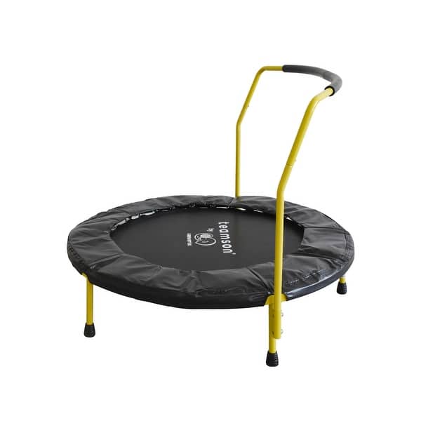 slide 2 of 7, 36'' Space Saving & UV-Resistant Kids Trampoline with Handle & Removable Legs - Black Black - 5-7 Years