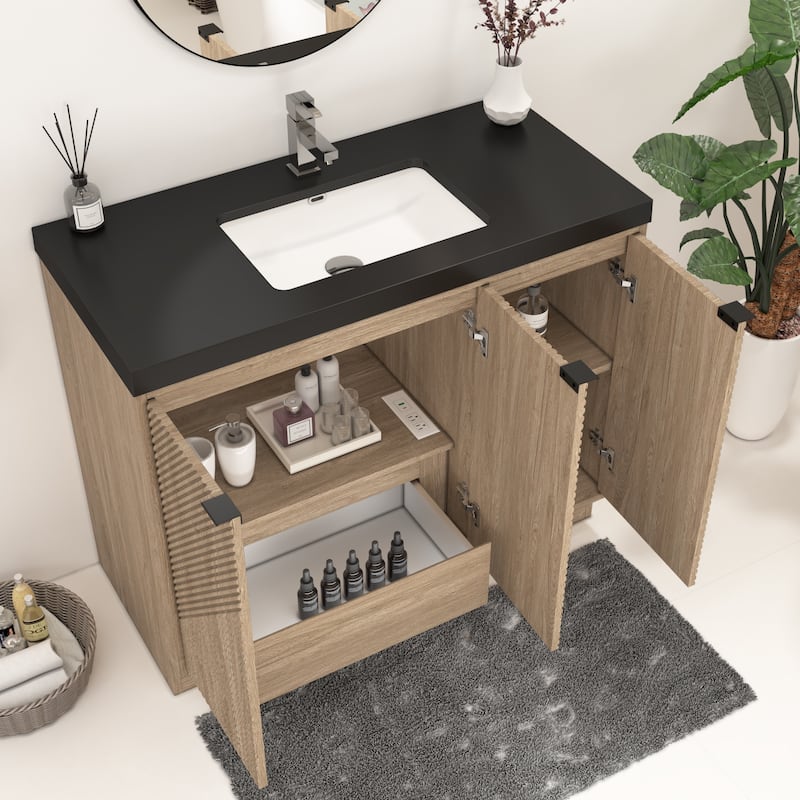 Milano 42" Freestanding (L) Bathroom Vanity with Black Acrylic Sink