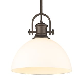 Yep by Golden Lighting Hines 1-light 14in Pendant in Rubbed Bronze and Opal Glass