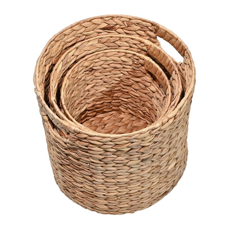 Handwoven Hyacinth Cylinder Nesting Baskets with Handles (Set 3)