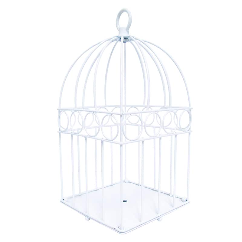 White Metal Bird Cage Decor Centerpiece Accent Piece Tabletop, 13in - 13" H x 6.25" W x 6.25" DP - 13" H x 6.25" W x 6.25" DP - White