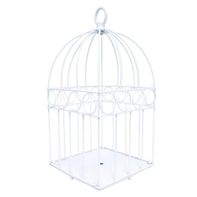 White Metal Bird Cage Decor Centerpiece Accent Piece Tabletop, 13in - 13" H x 6.25" W x 6.25" DP