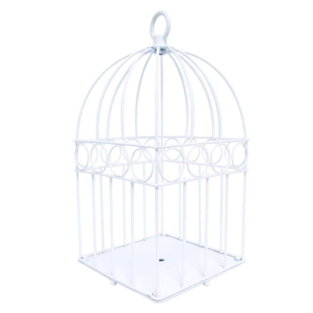 White Metal Bird Cage Decor Centerpiece Accent Piece Tabletop, 13in - 13" H x 6.25" W x 6.25" DP