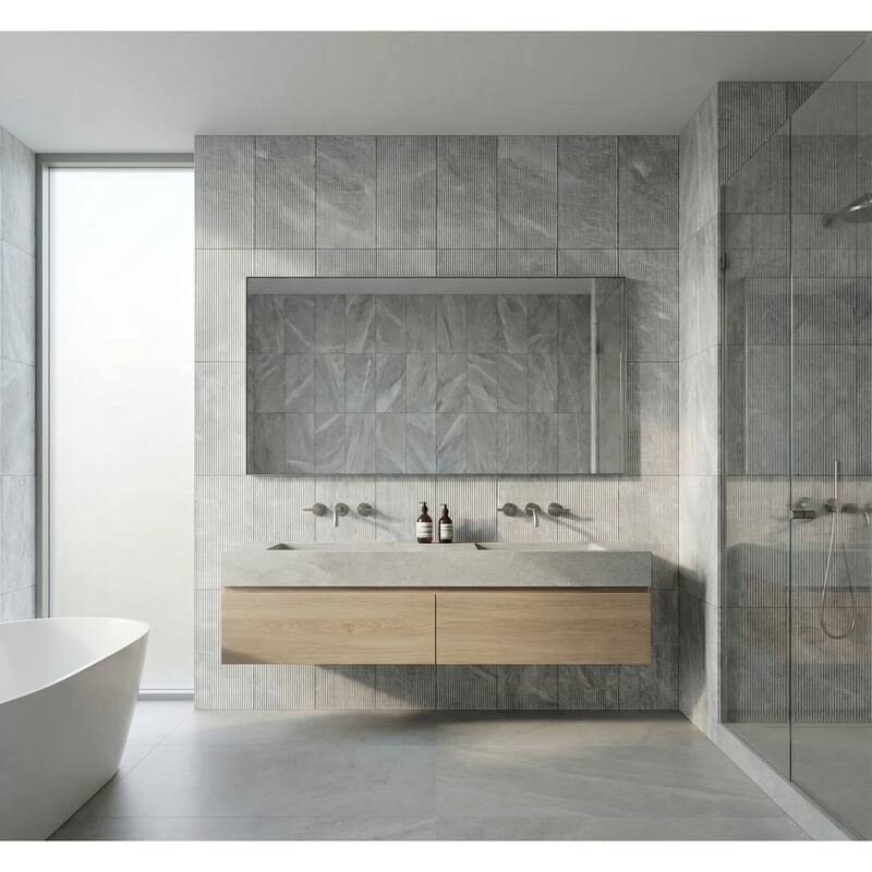 Roomfitters Carrara Marble Tile, OL Textured 3D Fluted Natural Stone for Wall, Genuine Marble, 4-Piece Box, Gray