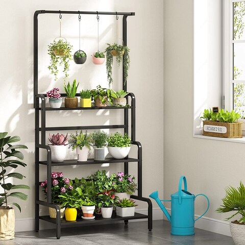 Metal 3-Tier Hanging Plant Stand with Flower Pot Organizer, Indoor Outdoor Plant Display Rack