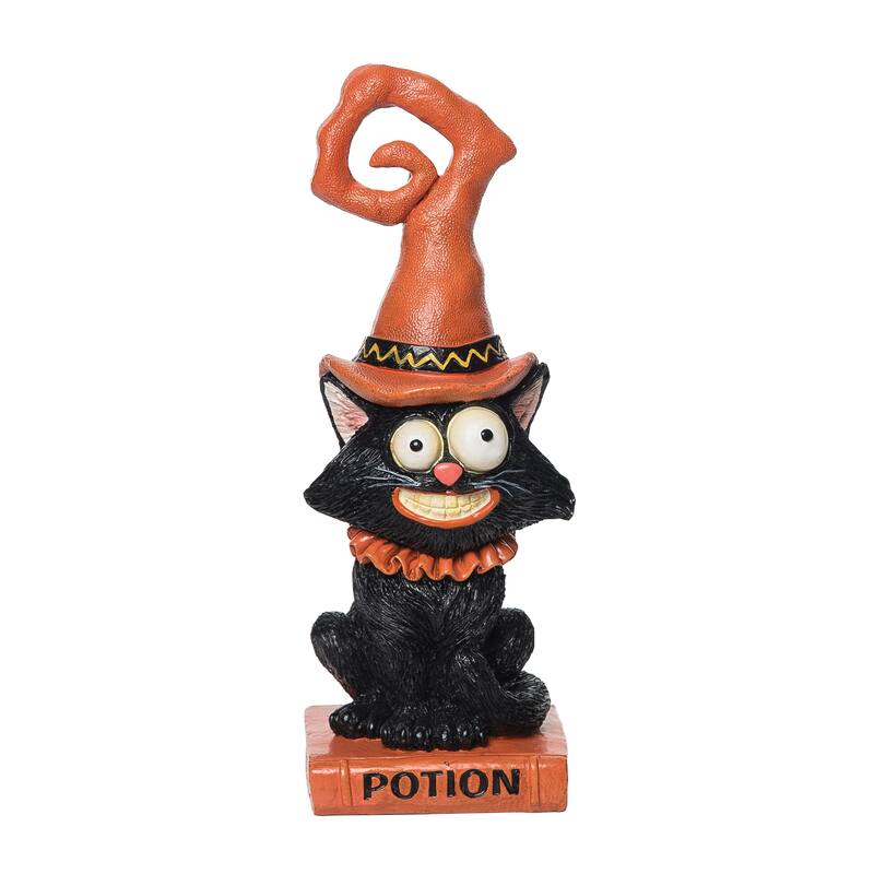 2.9" x 7.9" Orange Hat Cat Happy Silly Halloween Decorative Figure Figurine