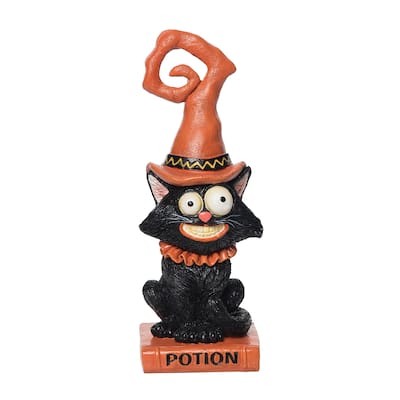 2.9" x 7.9" Orange Hat Cat Happy Silly Halloween Decorative Figure Figurine