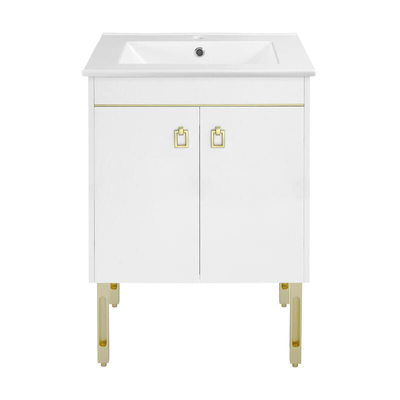 Swiss Madison SM-BV710 Lumiere 24" Free Standing Single Basin Vanity - White / Gold Accent - Painted