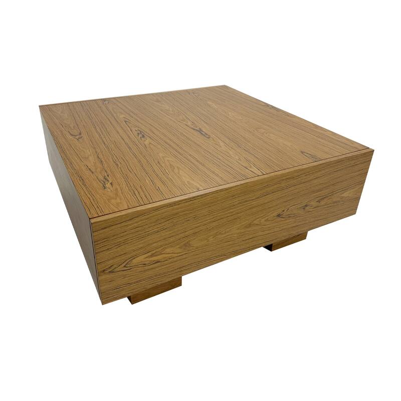 35.43" Square Wood Coffee Table with 2 Drawers, Brown Wood Texture - 35.43