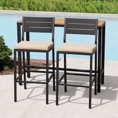 Outdoor Patio Bar Stools Set Rectangle Bar Table and Barstools with Cushion - N/A