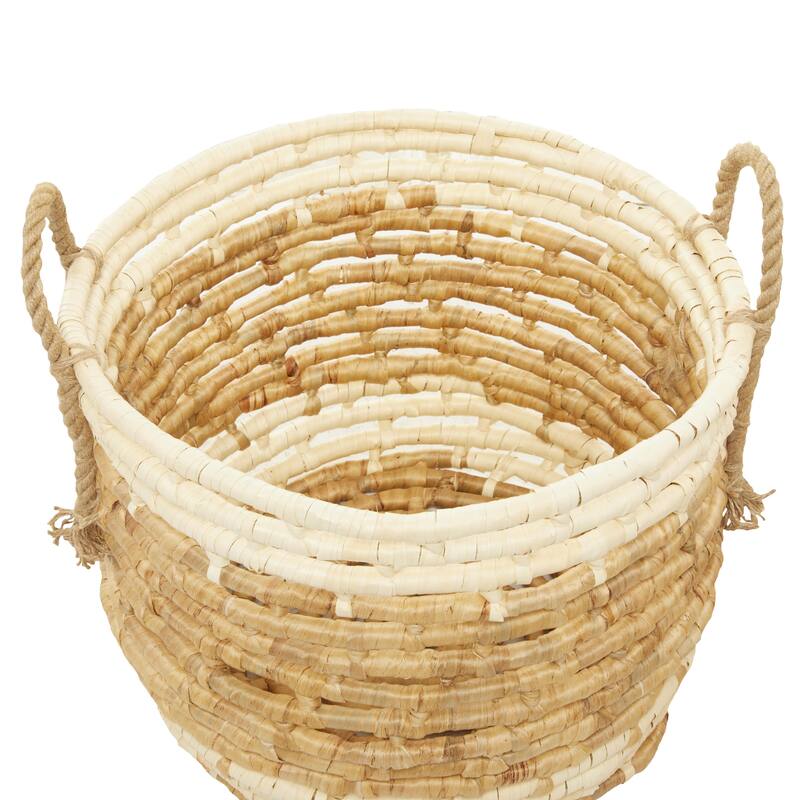 Seagrass Handmade Two Toned Storage Basket with Handles - Set of 3 Beige - Roche River Decor