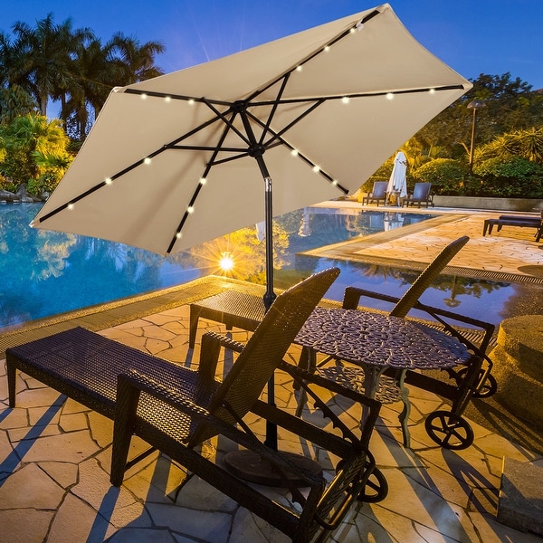 9' Outdoor Patio Umbrella Offset Shade Canopy with LED Light. Opens flyout.