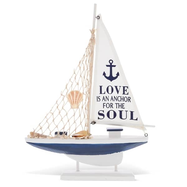 CoTa Global Ocean Blue Sailboat Decor - Handmade Wooden Boat Decor - 14  Inch - On Sale - Bed Bath & Beyond - 35730028