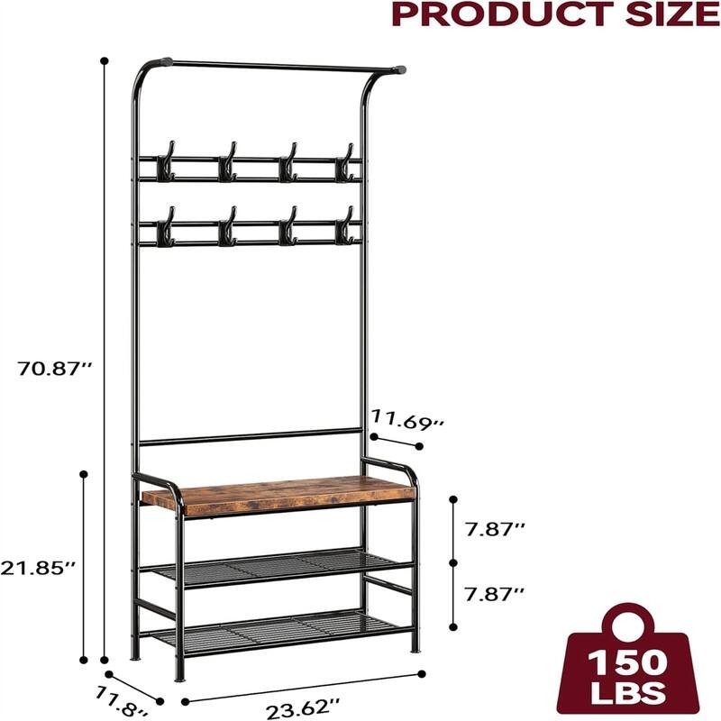 Entryway Bench with Coat Rack - 11.8"D x 23.6"W x 70.9"H