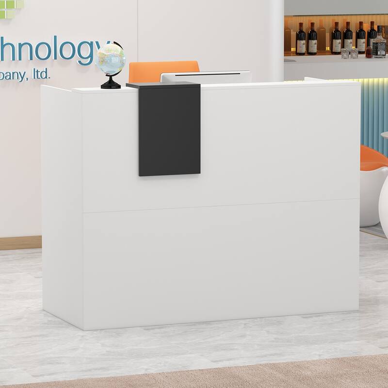 Timehchee 55.1"W 43.3"H Rectangular Wood Reception Desk White