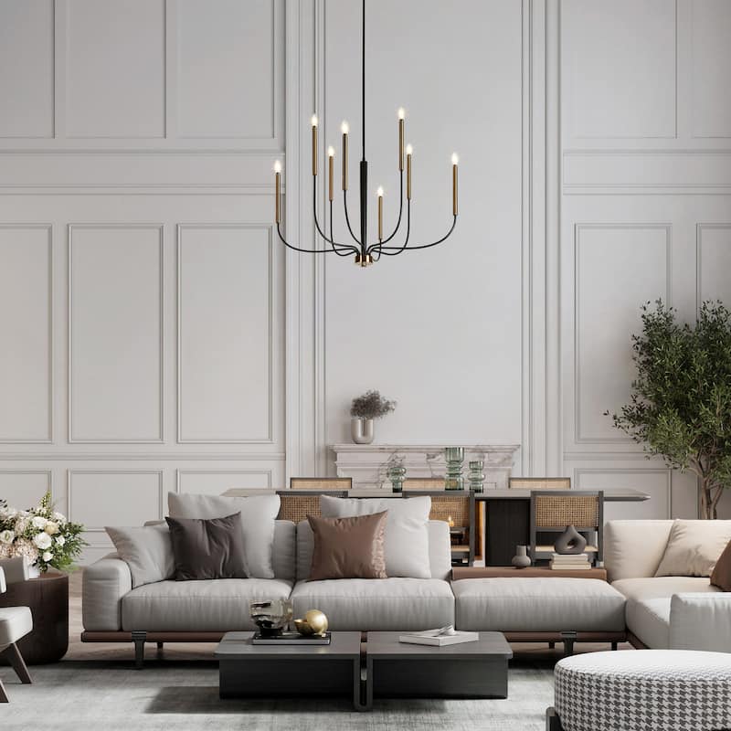 Modern 8-Light Chandelier Black Gold Classic Candle Lights for Dining Room - D 36.8" x H 25.5"
