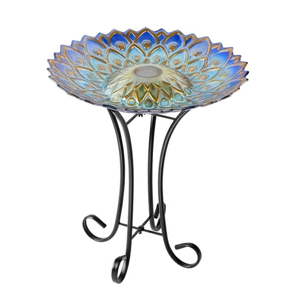 slide 2 of 5, Solar Blue Geometric Glass Bird Bath With Stand
