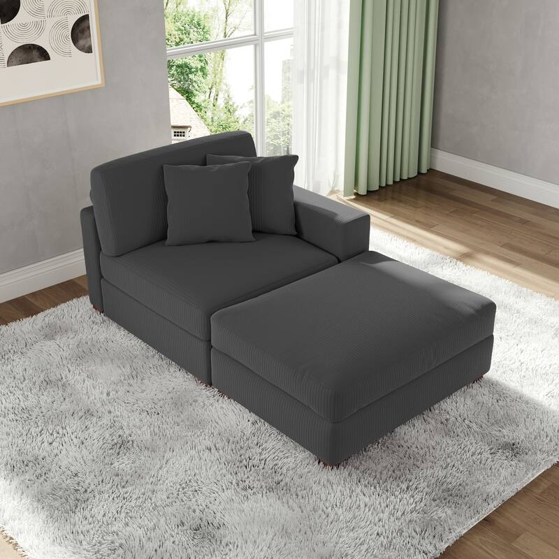 Corduroy Chaise Lounge Sofa with Ottoman for Living Room