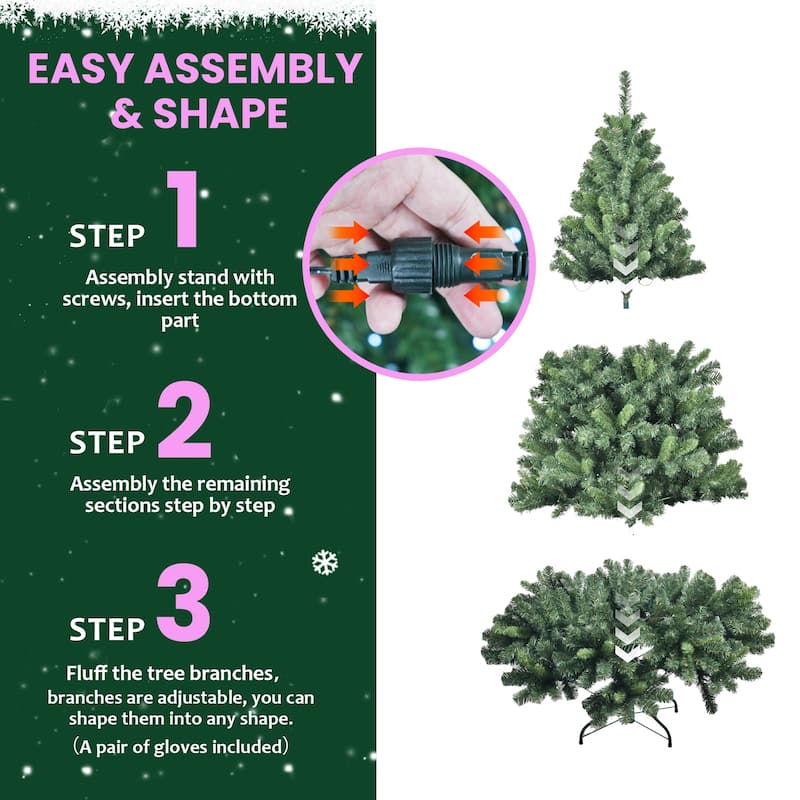 Smart Pre-Lit Artificial Christmas Tree - WiFi Music Sync, App Control, Dual-Color LED Lights, Metal Stand - Green