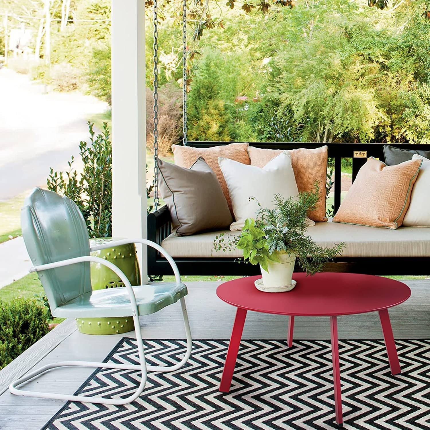 Dark red Balcony Yard Grand patio Premium Indoor/Outdoor Round Metal Weather-Resistant Side/Accent Table for Patio Garden 