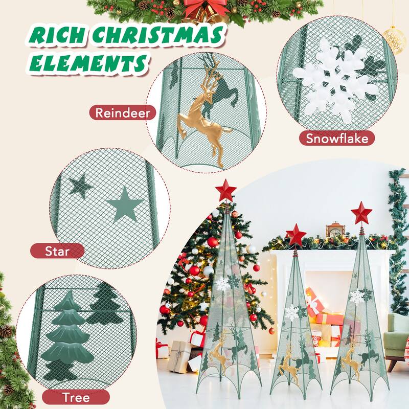 Gymax Set of 3 Tower Shaped Christmas Trees 3ft/3.5ft/4ft Artificial