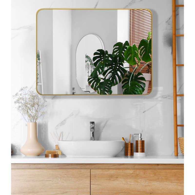 24" x 36" Black/ Gold Rectangular Wall Mount Bathroom Vanity Mirror