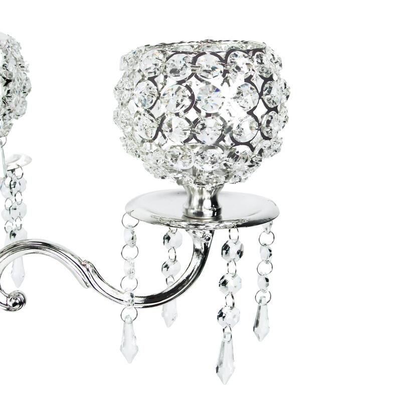 Silver Crystal Bead Candelabra Candlestick Candle Holder Centerpiece