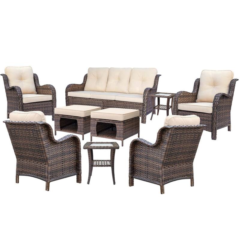 High Back Brown Wicker Outdoor Patio Conversation Seating Sets