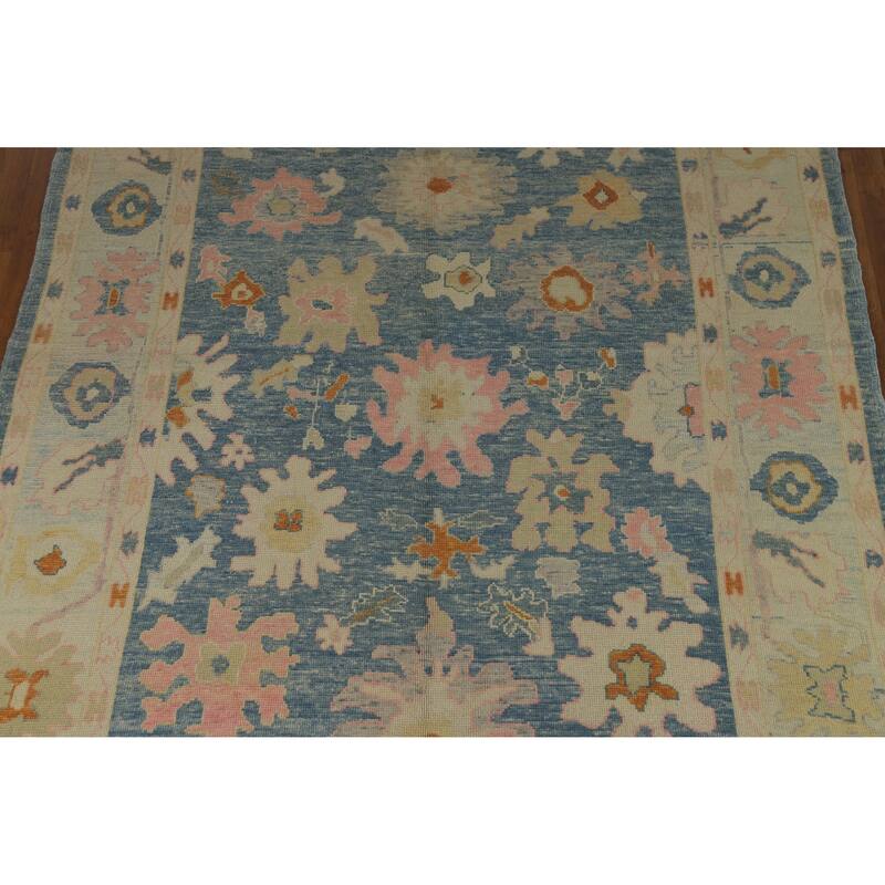 Hand Knotted Oriental 100% Wool Carpet Transitional All-Over Navy Blue & Blues Oushak Area Rug - 11' 8'' X 7' 8''