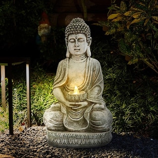 Meditating Sitting Buddha Solar Lights Outdoor Garden Statue Decor ...