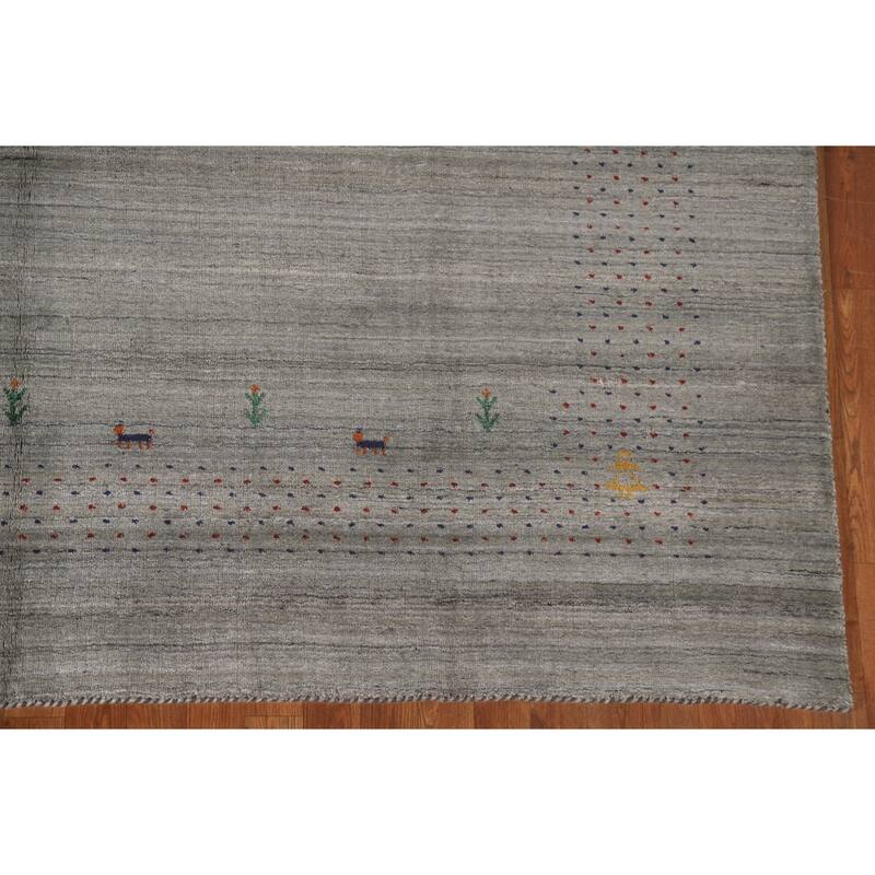 Grey Tribal Gabbeh Indian Area Rug Hand-Knotted Wool Carpet - 8'3"x 9'9"