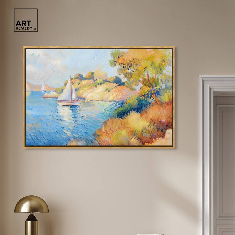 Art Remedy Sail Off In The Morning Framed Impressionism 1 Piece Canvas Wall Art /Monet And Van Gogh Inspired Art
