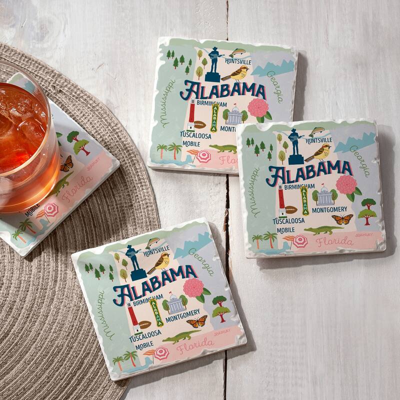 Absorbent Stone Beverage Coasters - Set of 4 - - State Attractions - AL ...