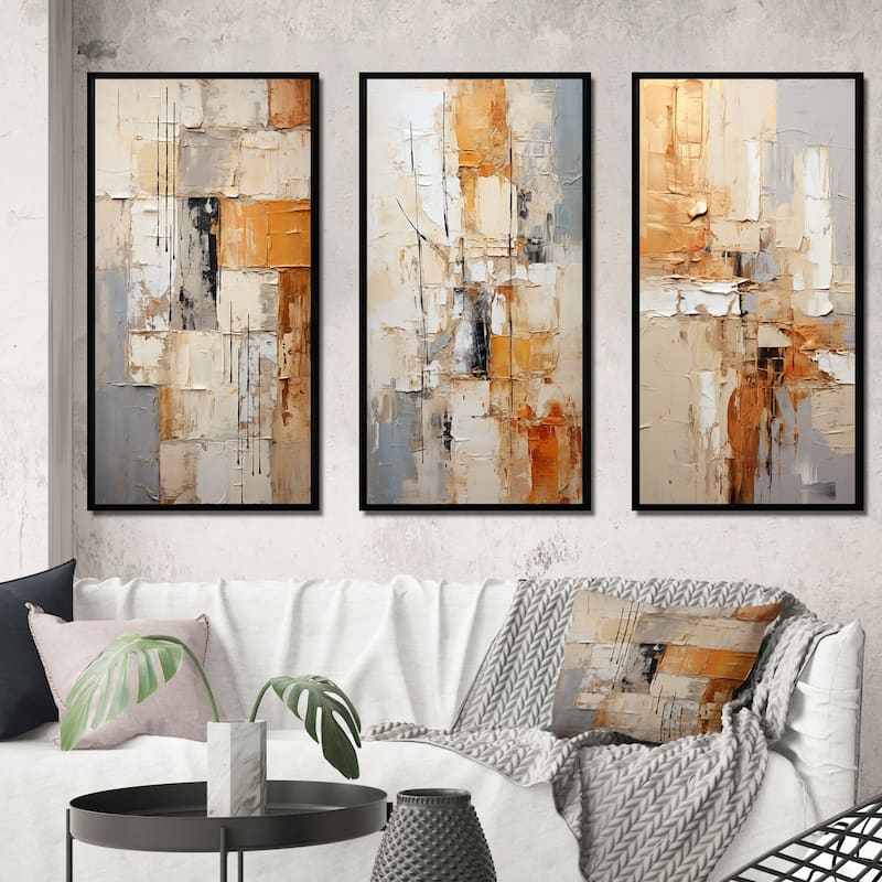 Designart "Abstraction I" Abstract Framed Wall Art Set Of 3 Frame Gallery Wall Set For Home Decor - 50 in. wide x 32 in. high - 3 Panels - Black