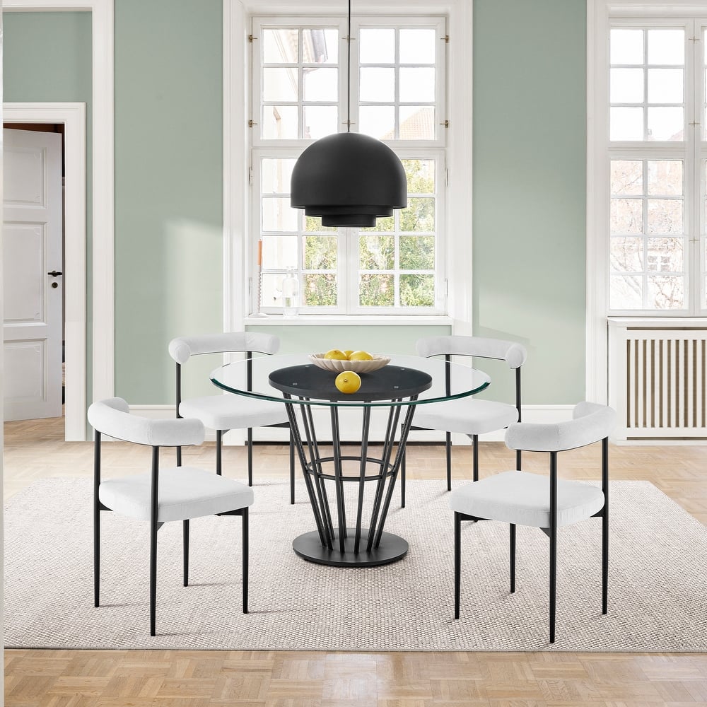 Veronica Shannon 5 Piece Round Glass Dining Table Set with Metal Frame and Upholstered Chairs