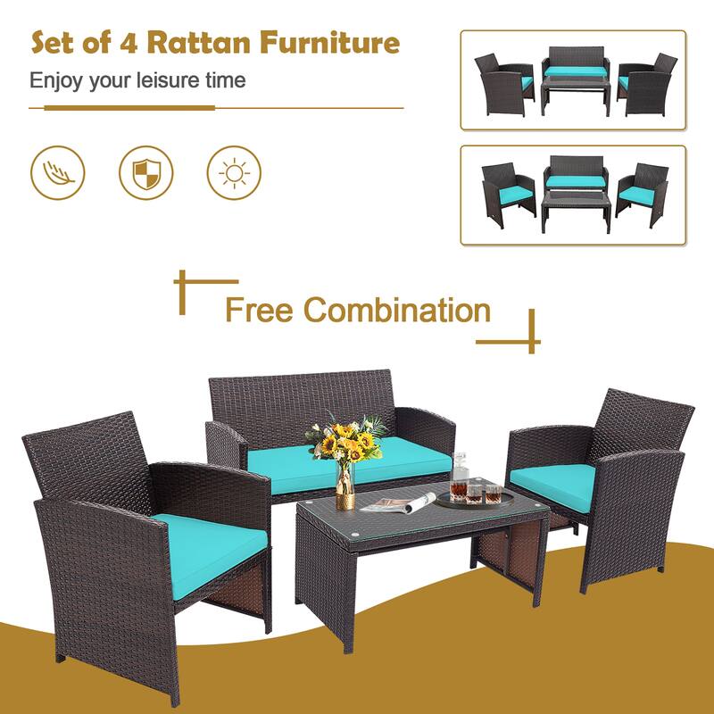 Costway 8PCS Patio Rattan Furniture Set Cushioned Chair Sofa Coffee
