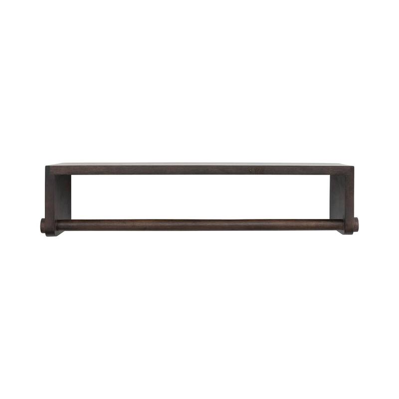Mango Wood Wall Shelf with Rod, Espresso Finish