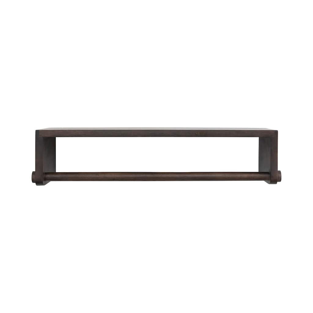 Mango Wood Wall Shelf with Rod, Espresso Finish