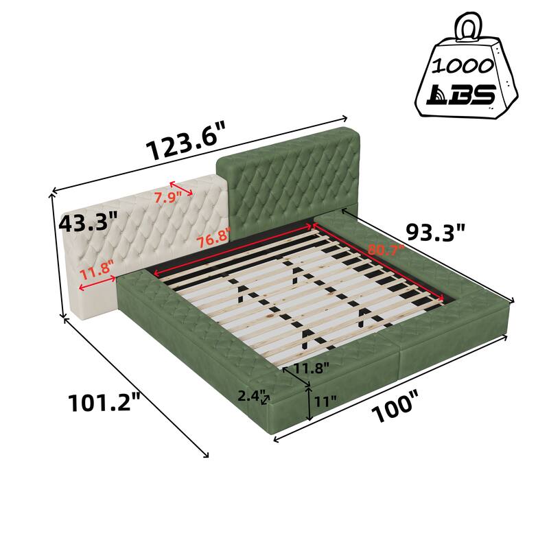 King Size Special-shaped Fully Upholstered Platform Bed with Deep Button Tufting and Storage
