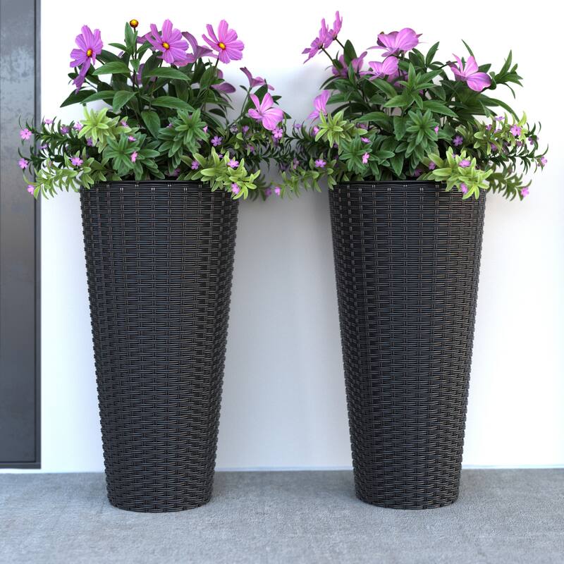 Noah Round Wicker Planter 2-Piece Set, Black