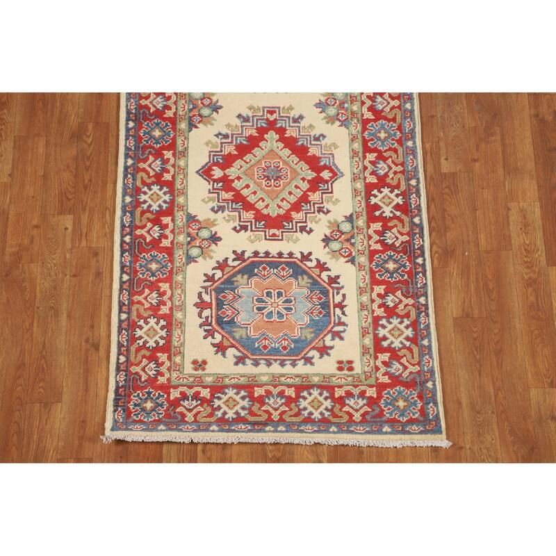 Kazak Runner Rug Hand-Knotted Beige Wool Carpet - 2'8" x 25'8"