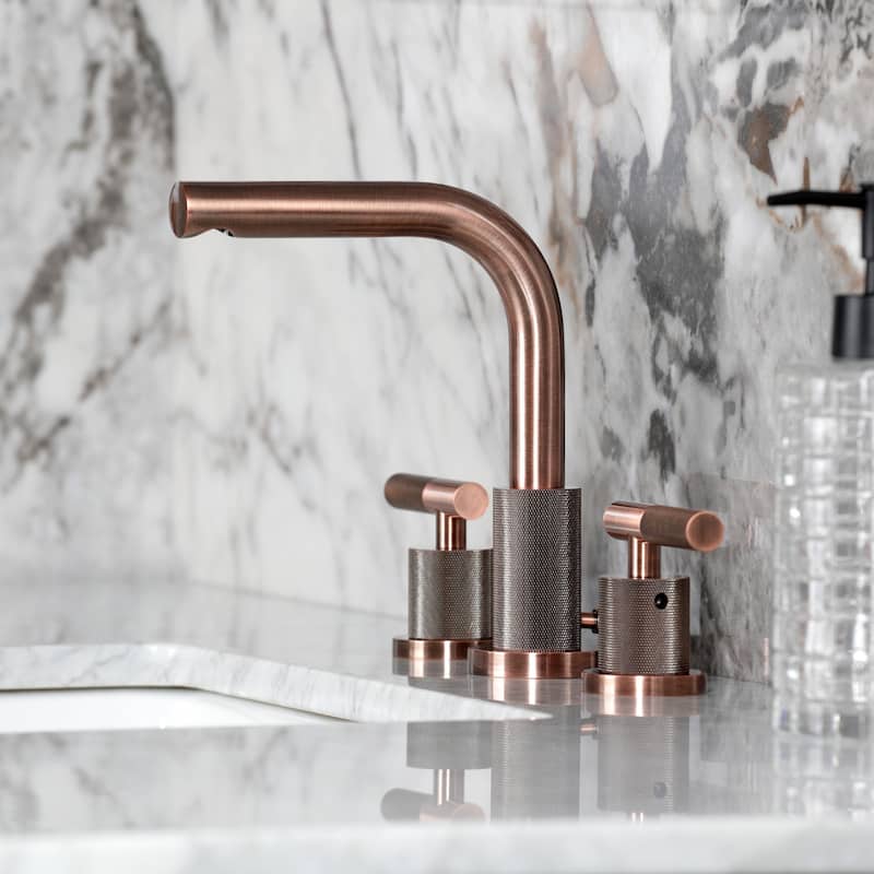 Kingston Brass Convergent Two-Handle 3-Hole Deck Mount Widespread Bathroom Faucet with Knurled Handle and Brass Pop-Up Drain