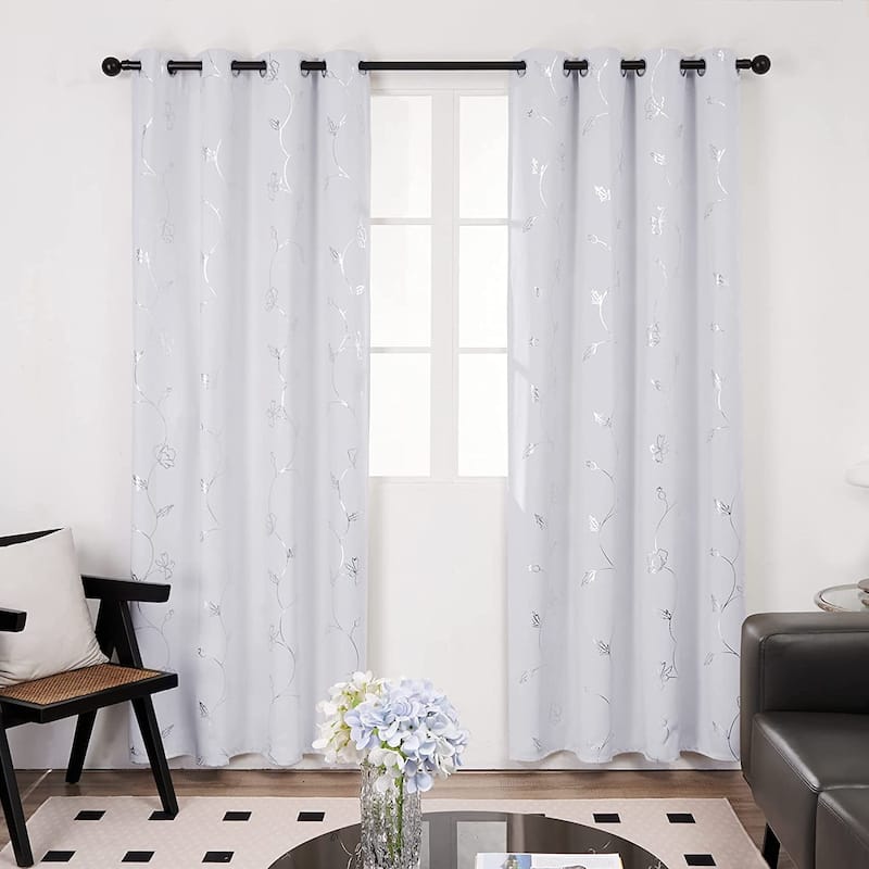 Deconovo Blackout Silver Little Flowers Curtains(2 Panel) - 52x95 Inch - Greyish White