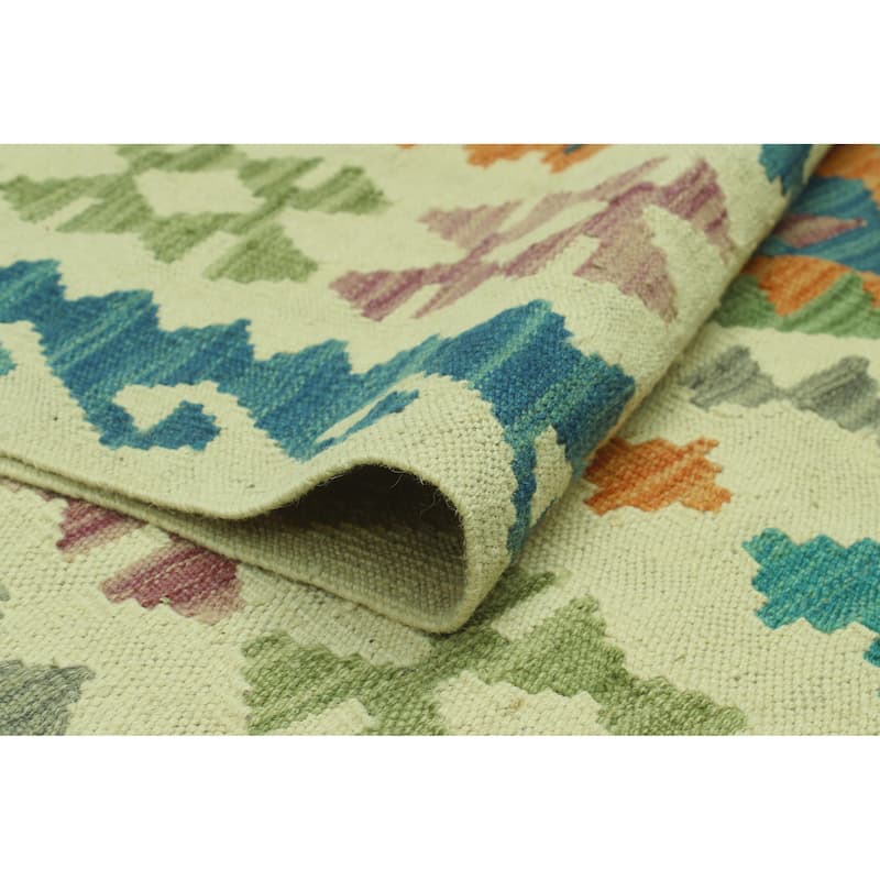 Hand-Woven Sangat Kilim Kendel Ivory/Rust Rug - 6'8" x 9'10"