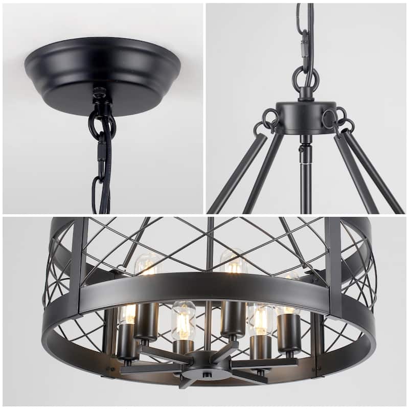 Drum Rustic Hanging Lights 6-Light Adjustable Farmhouse Chandelier Dining Room Light Fixture Kitchen Island Lighting - N/A