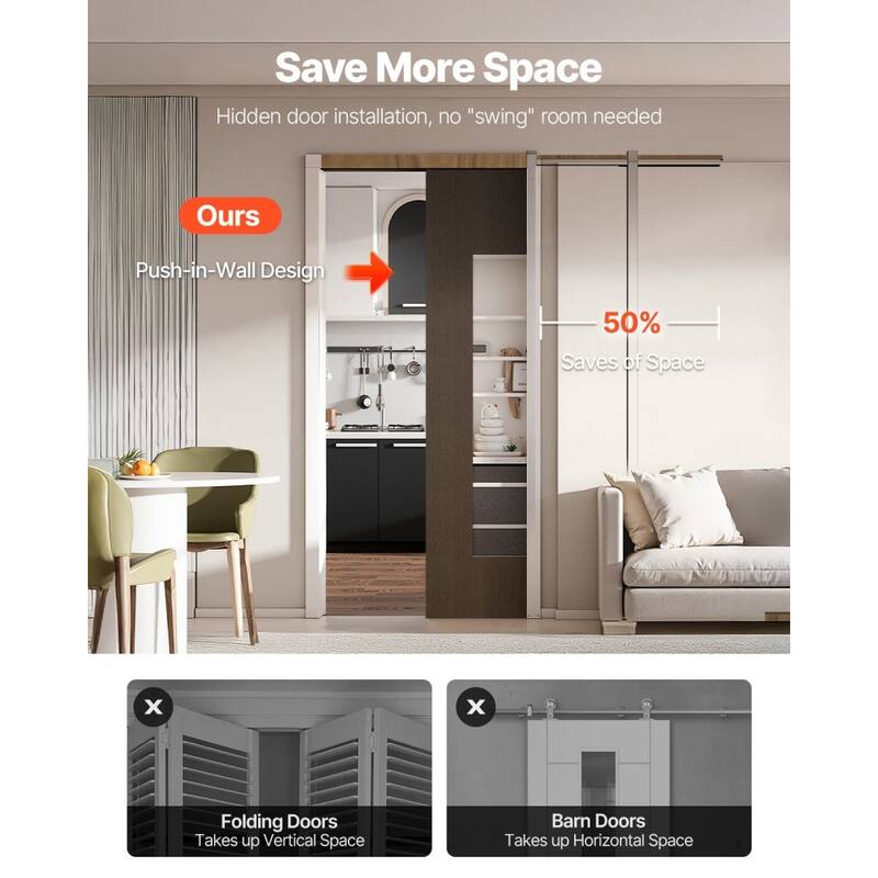 Brown-Silver Wood and Steel Soft-Close Pocket Door Frame Kit Adjustable