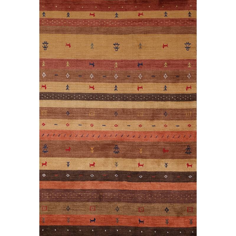 Striped Gabbeh Indian Area Rug Hand-Knotted Wool Carpet - 5'3"x 7'10"