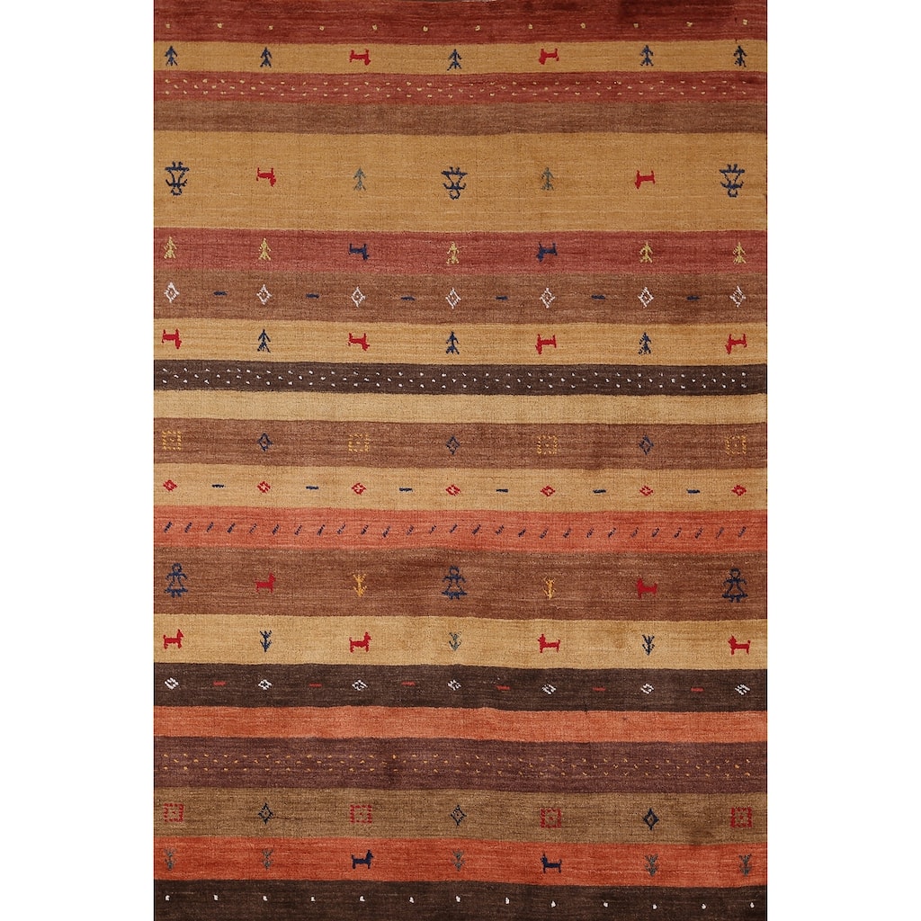 Striped Gabbeh Indian Area Rug Hand-Knotted Wool Carpet - 5'3"x 7'10"