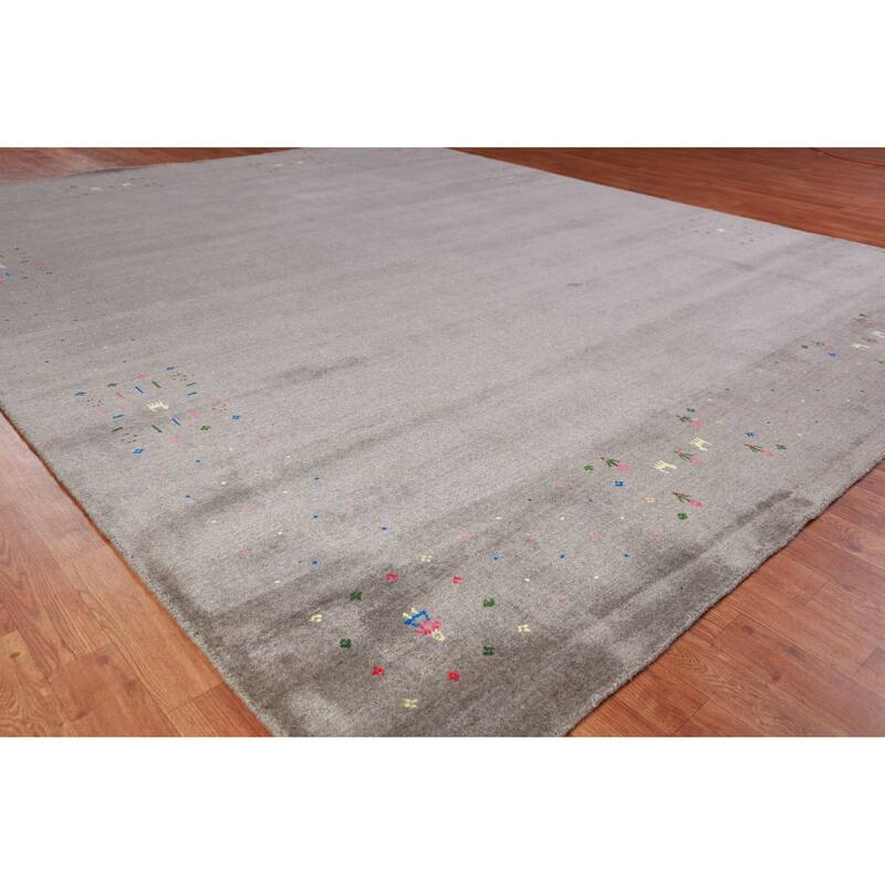 Hand Knotted Oriental 100% Wool Carpet Tribal Animal Pictorial Greys & Charcoal Gabbeh Area Rug - 10' 1'' X 8' 5''