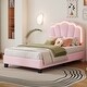 preview thumbnail 11 of 16, Twin Size Upholstered Flower-Shape Bed with LED Light Strip, Sherpa Fabric Platform Bed with Wooden Slats Support, White